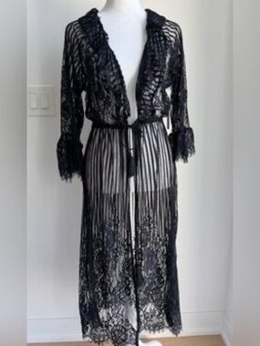 Melograno Rico Lace Cover Kimono Tie Front Black Lace Size Small Whimsigoth